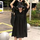 Elbow-sleeve V-neck Strappy A-line Dress