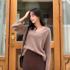 Notched-sleeve V-neck Sweater