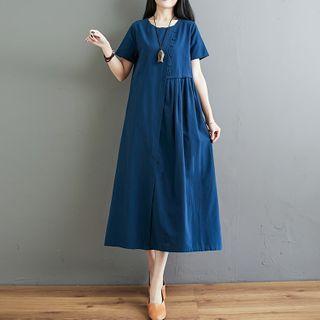Asymmetric Short-sleeve Midi A-line Dress