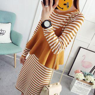 Set: Striped Knit Dress + Spaghetti Strap Knit Top