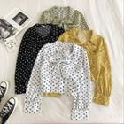 Color-block Polka Dot V-neck Long-sleeve Blouse