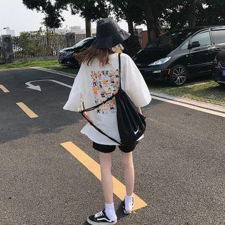 Cartoon Print Short-sleeve Top White - One Size