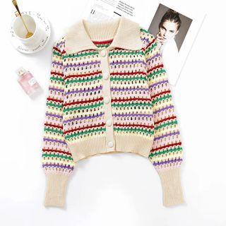 Collared Rainbow Striped Cardigan