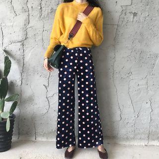 Set: Knit Top + Polka-dot Velvet Pants