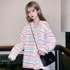 Striped Hooded Buttoned T-shirt