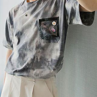 Floral Applique Short-sleeve Tie-dye Tee