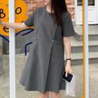 Short-sleeve A-line Dress Gray - One Size