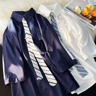 Elbow Sleeve Shirt With Tie