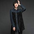 Lace Panel Denim Long Blouse With Camisole Top