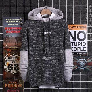 Mock Two-piece Lettering Knit Hoodie