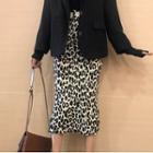 Midi Leopard Print Knit Skirt Leopard - Black & White - One Size