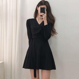 V-neck A-line Mini Knit Dress