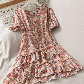 Layered Floral V-neck Dress