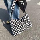 Chain Chessboard Furry Shoulder Bag