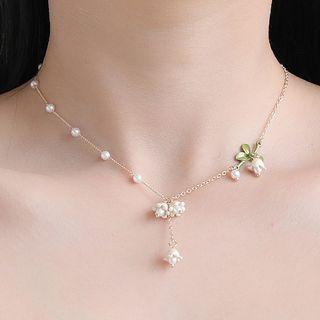 Flower Faux Pearl Choker Gold - One Size