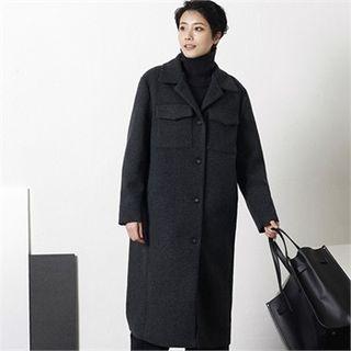 Flap-button Single-breasted Coat Dark Gray - One Size