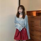Long-sleeve Drawstring T-shirt / Wide-leg Shorts