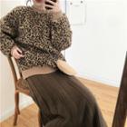 Leopard Print Sweatshirt / Midi A-line Knit Skirt