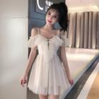 Lace Up Cold-shoulder A-line Dress
