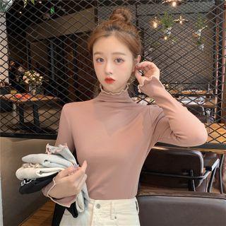Ruffled-trim Mock Neck Top