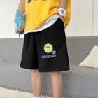 Lettering Smiley Face Print Shorts