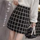 High-waist Plaid Tweed A-line Skirt