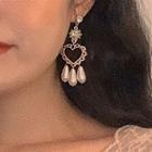 Faux Pearl Alloy Heart Fringed Earring 1 Pair - 0456a - One Size