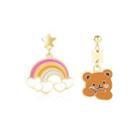 Bear & Rainbow Asymmetrical Dangle Earring