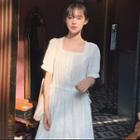 Square-neck Short-sleeve Midi A-line Dress As Shown In Figure - One Size
