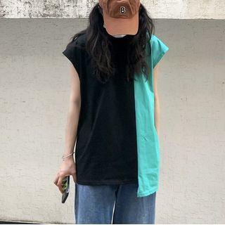 Sleeveless Two-tone T-shirt