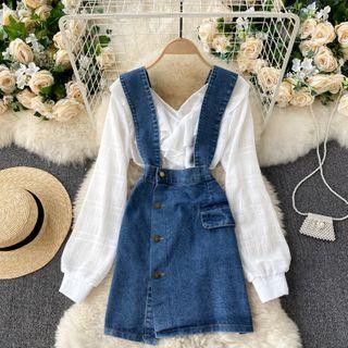 Set: Denim Suspender Skirt + Top