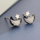 925 Sterling Silver Moon & Star Earring 1 Pair - As Shown In Figure - One Size