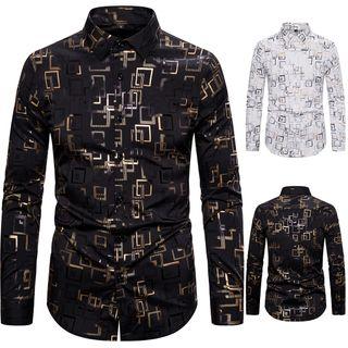 Long-sleeve Square Print Shirt