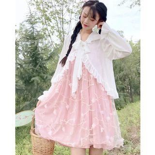 Ruffle Trim Light Jacket / Strappy A-line Lace Dress