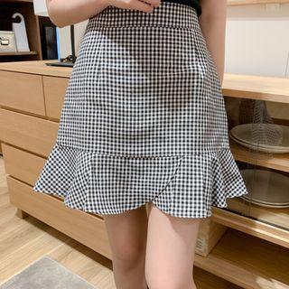 Gingham Check Mini Mermaid Skirt