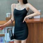 Spaghetti Strap Contrast Trim Mini Knit Dress