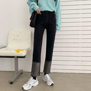 High-waist Gradient Frayed Straight Cut Jeans