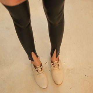 Slit-hem Faux-leather Leggings
