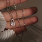 Lock Rhinestone Pendant Sterling Silver Necklace 1 Pc - Silver - One Size