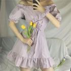 Cold Shoulder Short-sleeve A-line Dress As Shown In Figure - One Size