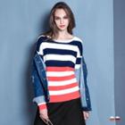 Bold-striped Ribbed Knit Sweater