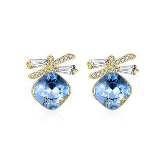 925 Sterling Silve Sparkling Elegant Noble Romantic Sweet Fantasy Blue Butterfly Earrings With Austrian Element Crystal Silver - One Size