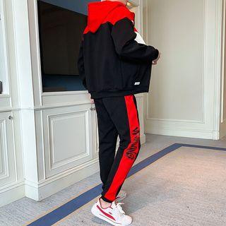 Set: Color Block Zip Hoodie + Lettering Sweatpants