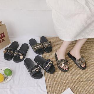 Smile Face Charm Flat Slide Sandals