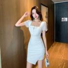 Short-sleeve Square-neck Lace Panel Bodycon Dress
