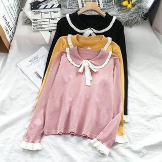Long-sleeve Sailor Collar Cropped Knit Top