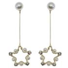 Faux Pearl Rhinestone Star Dangle Earring Clip On Earring - Gold - One Size