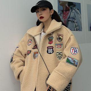 Applique Fleece Zip-up Jacket