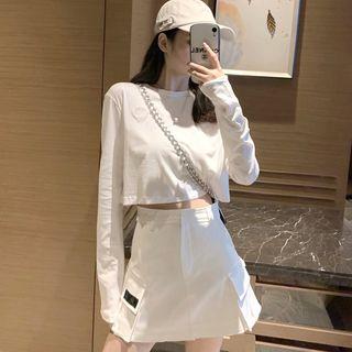 Long-sleeve Cropped T-shirt / A-line Mini Skirt