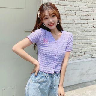 Butterfly Short Sleeve V-neck Blouse